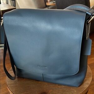 Coach Blue Leather Messenger Bag with Flap Closure